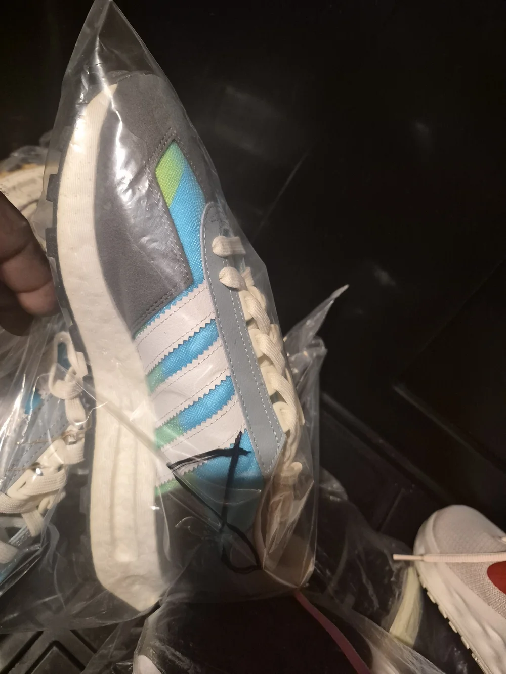 Mens Athletic Sneakers in Blue and Gray with White Stripes